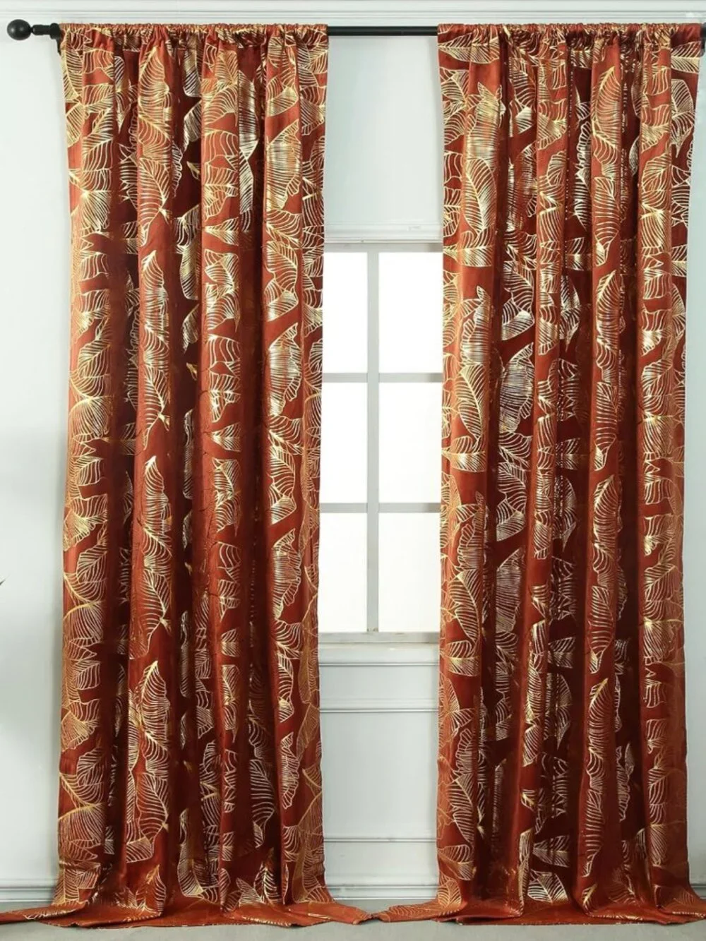 Burnt Orange Curtains with Gold Leaf